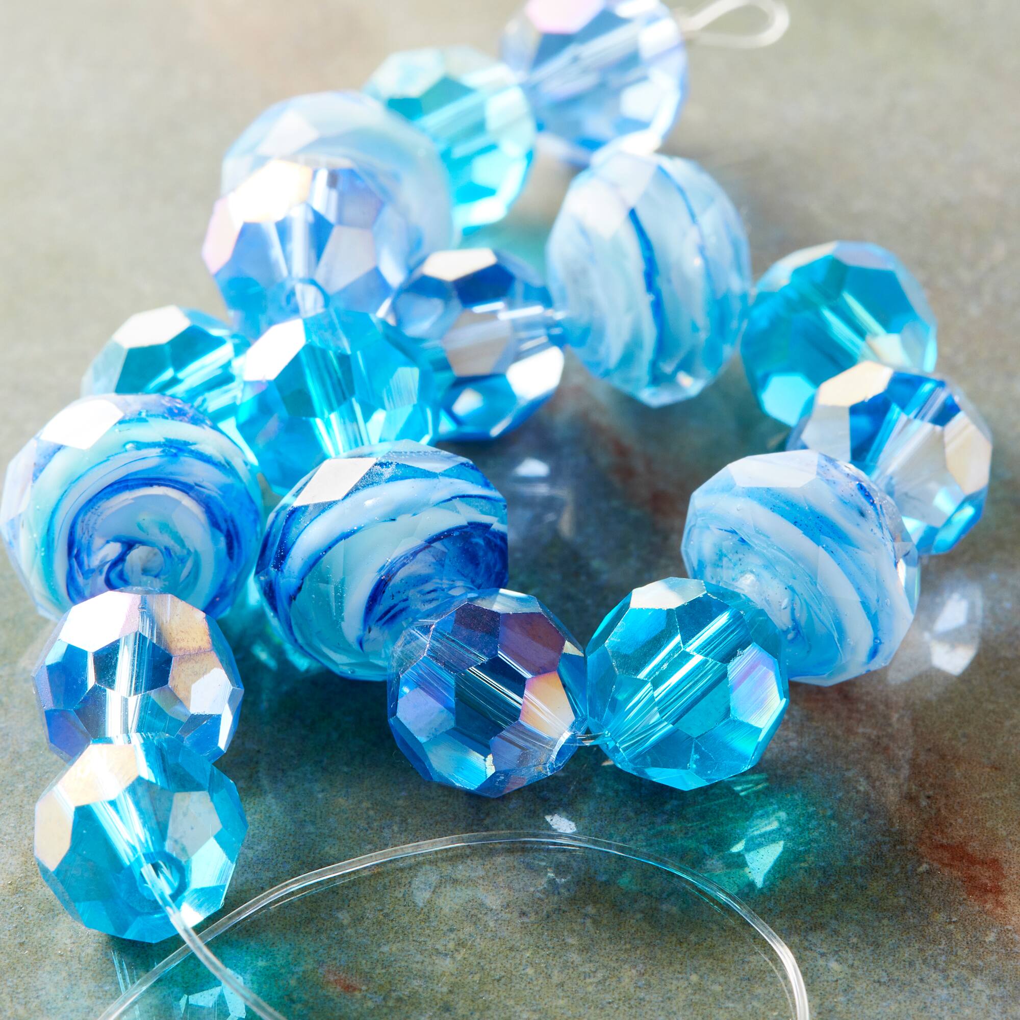 Aqua Mix Glass Faceted Beads by Bead Landing™